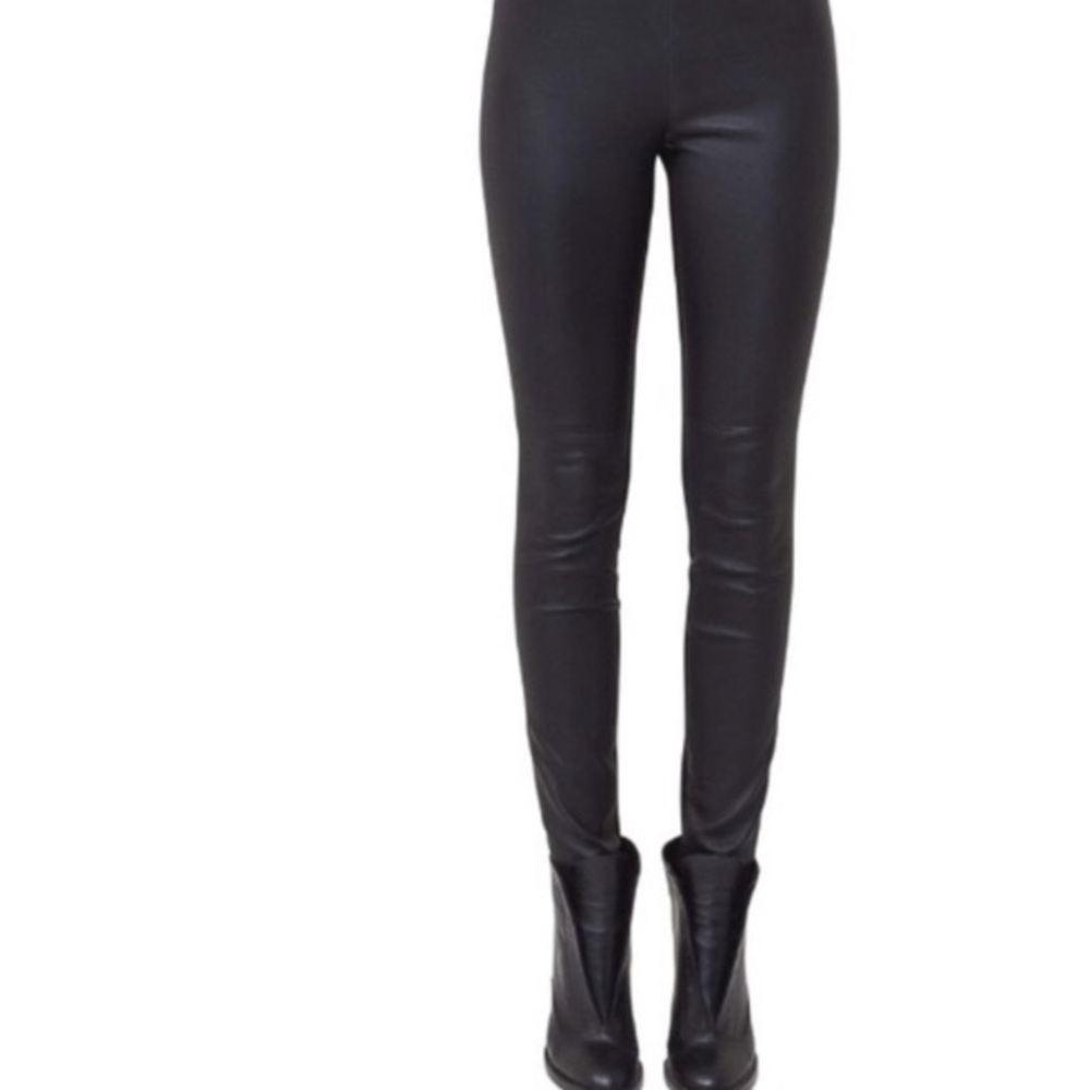 Akris Punto Lamb Nappa leather black jersey Pants sz US 10 ($1,300) Excellent Co